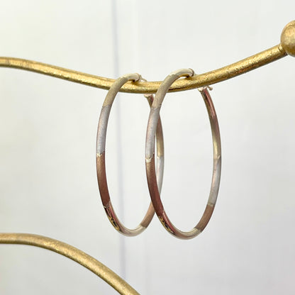 10KT White Gold, Yellow Gold + Rose Gold Diamond-Cut Hoop Earrings