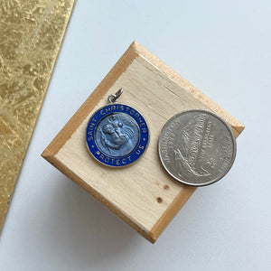 Sterling Silver + Blue Enamel Saint Christopher Round Medal Pendant 20mm