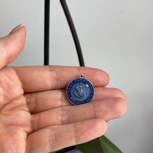 Load image into Gallery viewer, Sterling Silver + Blue Enamel Saint Christopher Round Medal Pendant 20mm