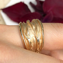 Load image into Gallery viewer, 14KT Yellow Gold Wide Artistic Shiny Grooved Cigar Band Ring - Legacy Saint Jewelry