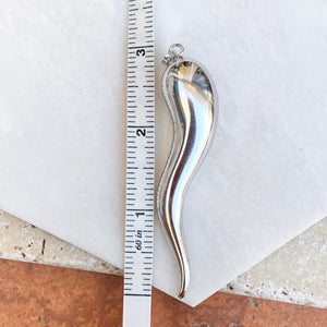 Sterling Silver Polished Corno Italian Horn Extra Large Pendant 84mm