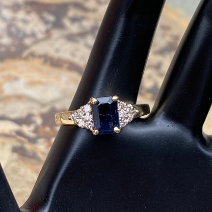 Estate 14KT Yellow Gold Emerald-Cut Blue Sapphire + Diamond Accent Ring, Estate 14KT Yellow Gold Emerald-Cut Blue Sapphire + Diamond Accent Ring - Legacy Saint Jewelry