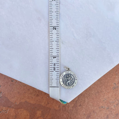Sterling Silver St Christopher Antiqued Round Medal Pendant 15mm