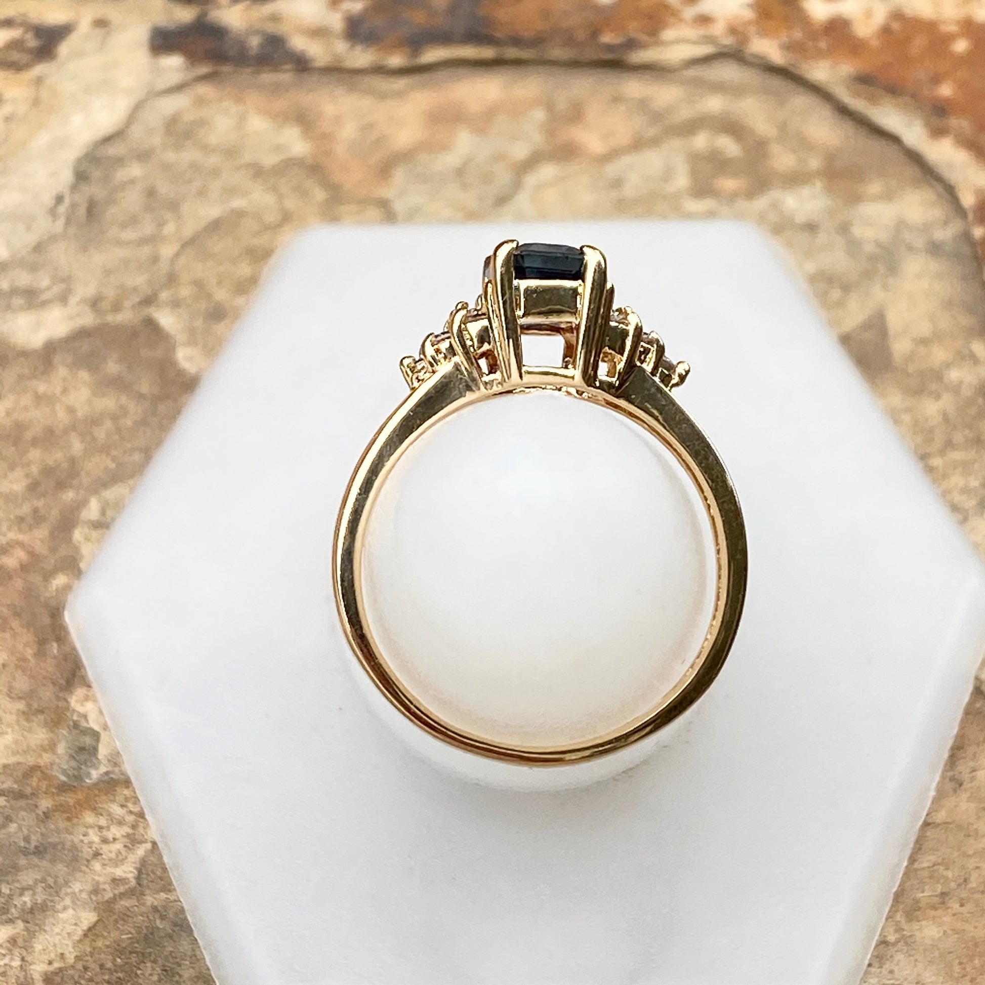 PalmBeach Jewelry Men's 18K Gold Plated Ring – Emerald Cut Created Sapphire Or Ruby With Diamond Accents, Sizes 8-13