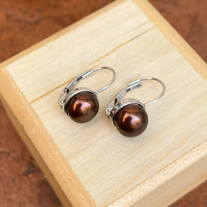 14KT White Gold  Chocolate Freshwater Pearl Euro Wire Drop Earrings - Legacy Saint Jewelry