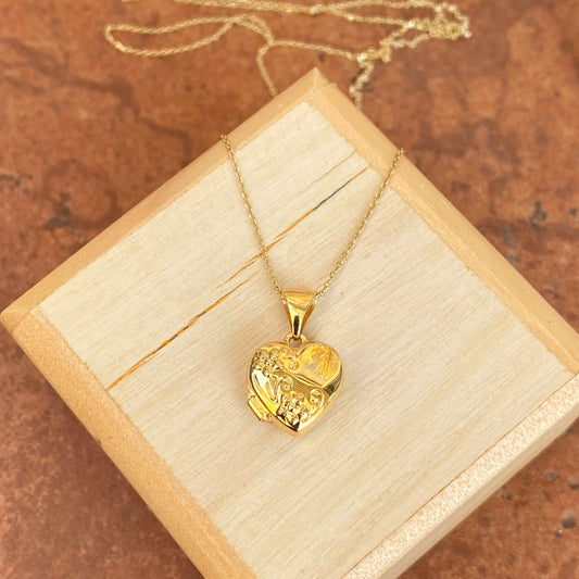 14KT Yellow Gold Floral Heart Locket Pendant Necklace