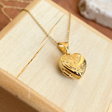 Load image into Gallery viewer, 14KT Yellow Gold Floral Heart Locket Pendant Necklace