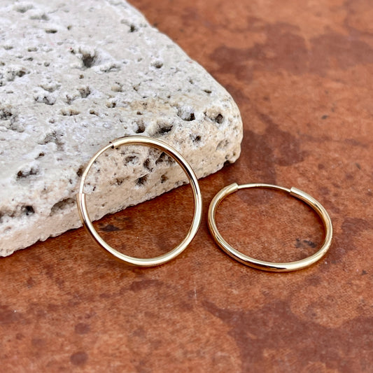 14KT Yellow Gold Round 1.25mm Tube Endless Hoop Earrings 17mm