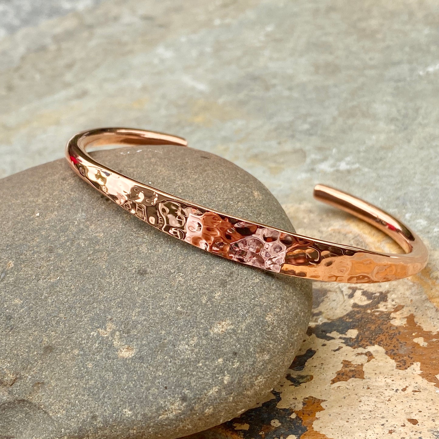 Copper Hammered Tapered Cuff Bangle Bracelet 6.6mm, Copper Hammered Tapered Cuff Bangle Bracelet 6.6mm - Legacy Saint Jewelry