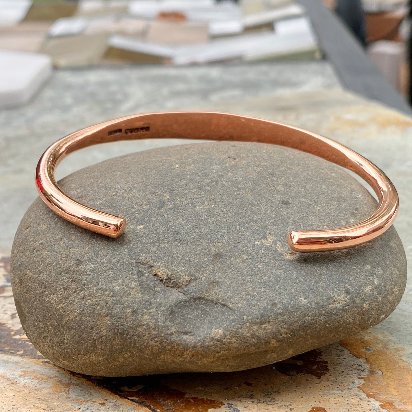 Copper Hammered Tapered Cuff Bangle Bracelet 6.6mm, Copper Hammered Tapered Cuff Bangle Bracelet 6.6mm - Legacy Saint Jewelry