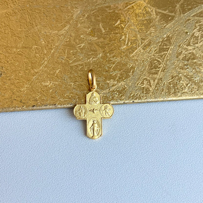 14KT Yellow Gold Matte Four Way Cross Medal Pendant