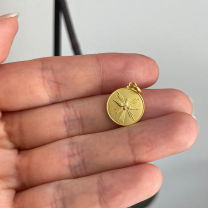 18KT Yellow Gold Matte Holy Spirit Round Medal Pendant Charm 14mm - LSJ
