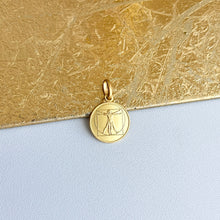 Load image into Gallery viewer, 14KT Yellow Gold Matte The Vitruvian Man Round Medal Pendant Charm