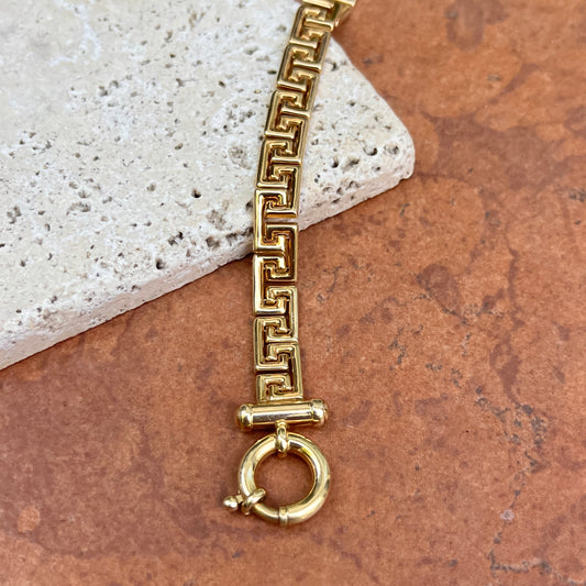 Estate 14KT Yellow Gold Greek Key Stampato Link Bracelet