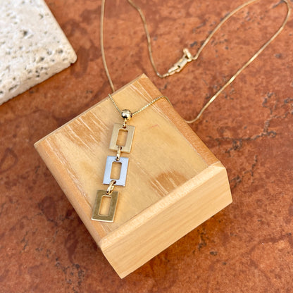 14KT Yellow Gold + White Gold Geometric Squares Pendant Chain Necklace