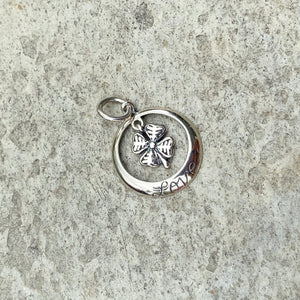 Sterling Silver Antiqued Lucky Shamrock Love Circle Pendant Charm, Sterling Silver Antiqued Lucky Shamrock Love Circle Pendant Charm - Legacy Saint Jewelry