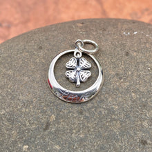 Load image into Gallery viewer, Sterling Silver Antiqued Lucky Shamrock Love Circle Pendant Charm, Sterling Silver Antiqued Lucky Shamrock Love Circle Pendant Charm - Legacy Saint Jewelry
