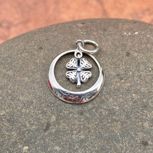 Sterling Silver Antiqued Lucky Shamrock Love Circle Pendant Charm, Sterling Silver Antiqued Lucky Shamrock Love Circle Pendant Charm - Legacy Saint Jewelry