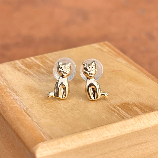 14KT Yellow Sitting Kitty Cat Post Stud Earrings