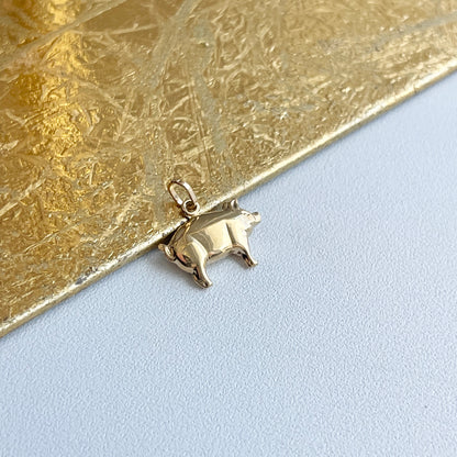 14KT Yellow Gold 3D Pig Pendant Charm