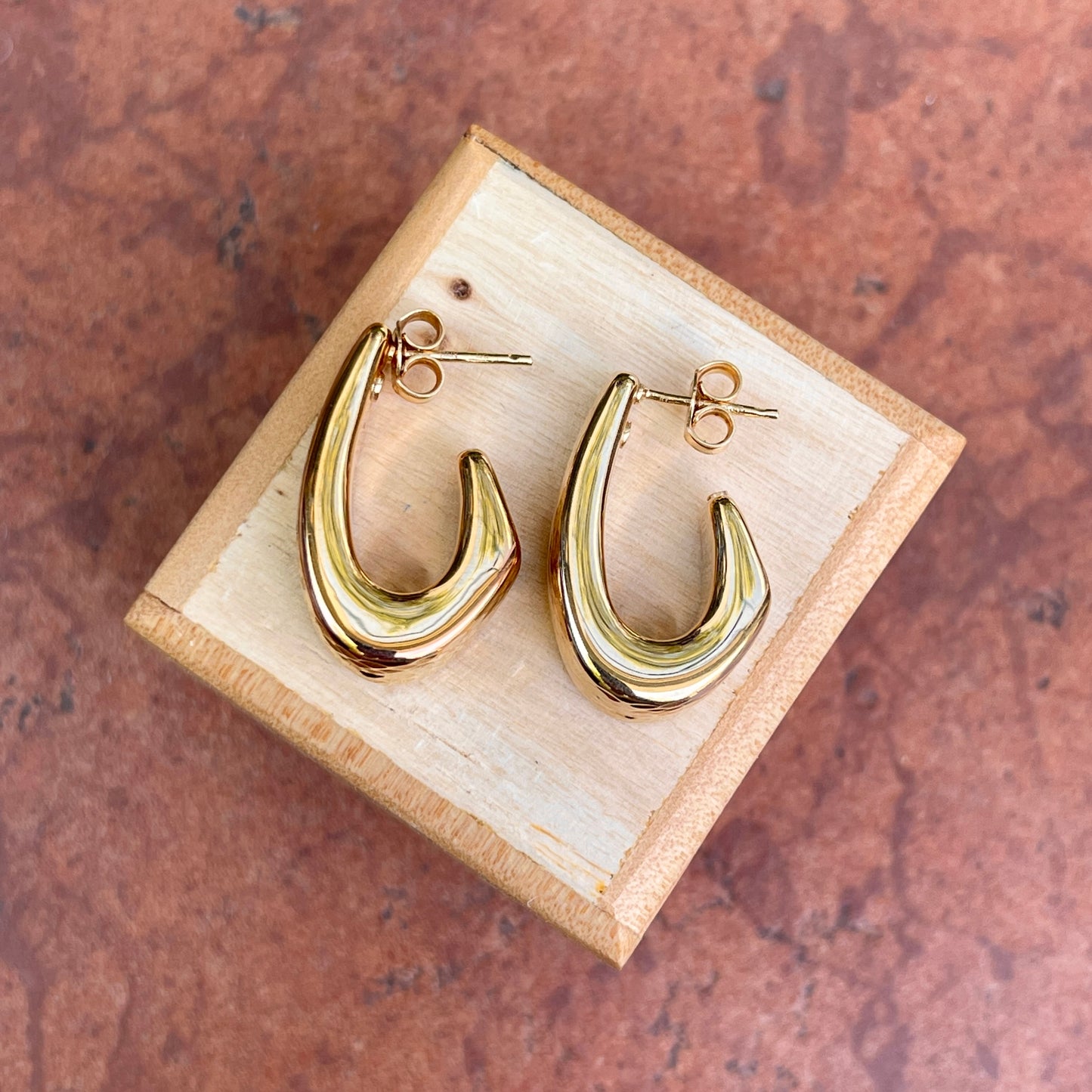 18KT Yellow Gold Diamond-Cut Post J-Shape Hoop Earrings