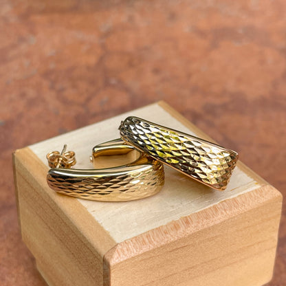 18KT Yellow Gold Diamond-Cut Post J-Shape Hoop Earrings