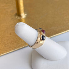 Load image into Gallery viewer, Estate 14KT Yellow Gold Byzantine Ruby + Blue Sapphire Cigar Band Ring