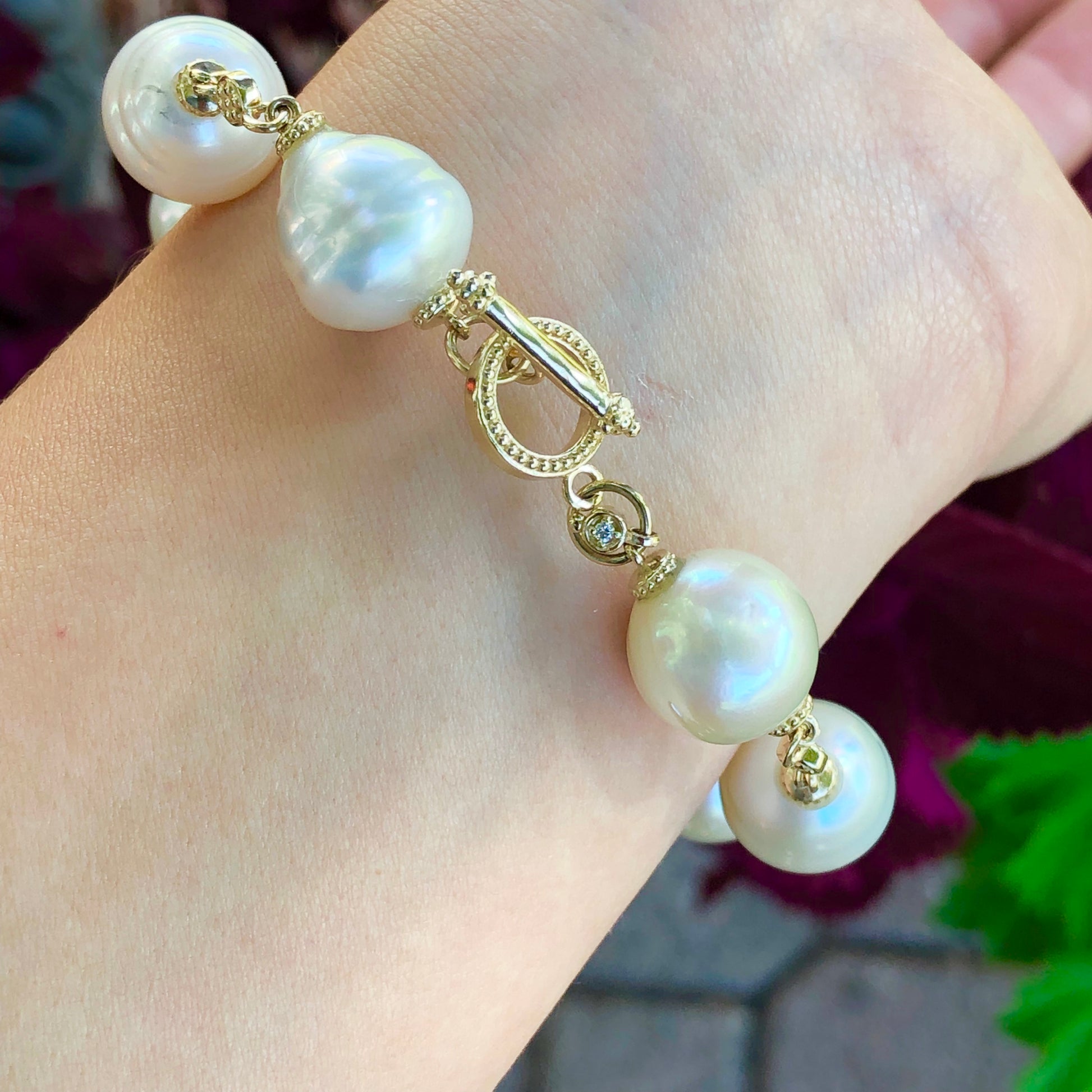 14KT Yellow Gold + Paspaley South Sea Pearl Spacers Bracelet 8", 14KT Yellow Gold + Paspaley South Sea Pearl Spacers Bracelet 8" - Legacy Saint Jewelry