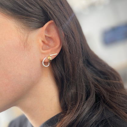 14KT White Gold Pave Diamond Twist Huggie Hoop Earrings