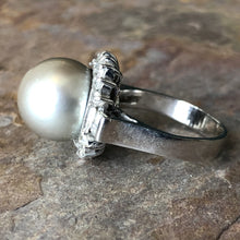 Load image into Gallery viewer, Estate 14KT White Gold Diamond + Genuine Tahitian South Sea Pearl Cluster Ring Size 9 - Legacy Saint Jewelry