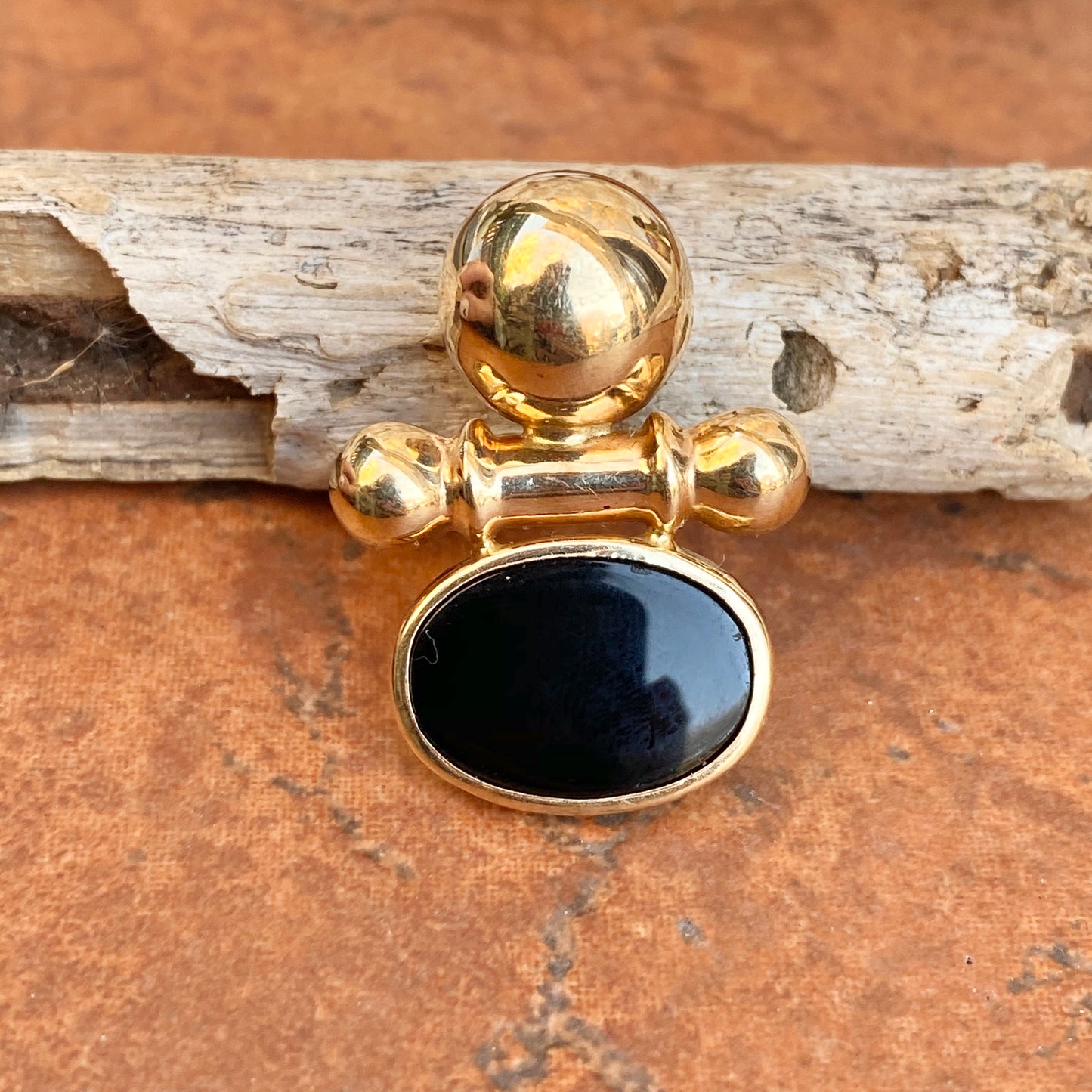 Estate 14KT Yellow Gold Oval Black Onyx Enhancer Omega Pendant Slide