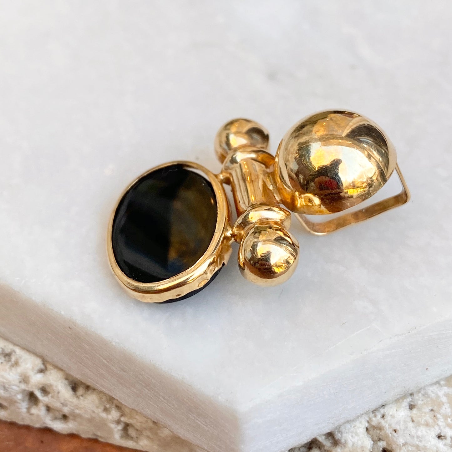 Estate 14KT Yellow Gold Oval Black Onyx Enhancer Omega Pendant Slide