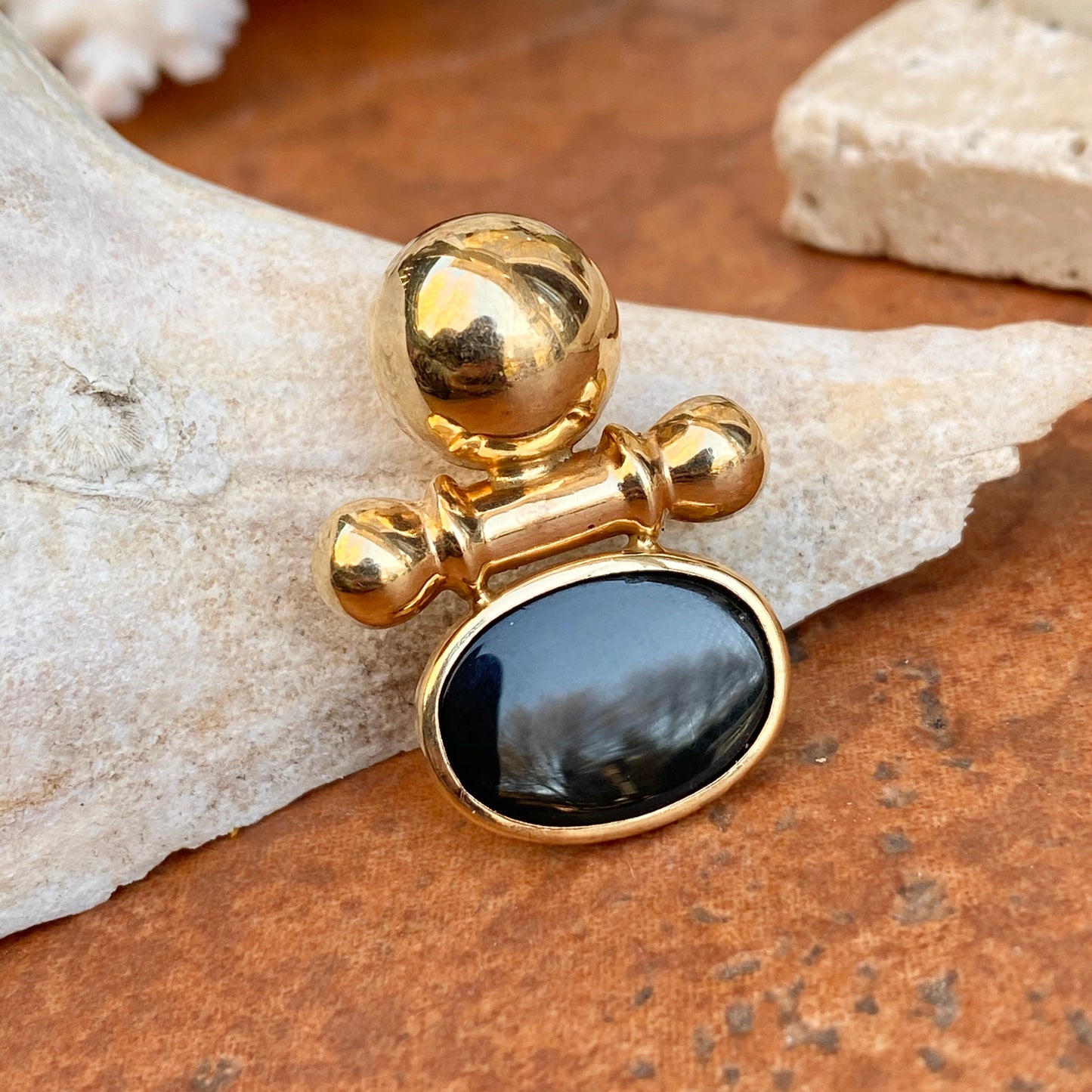 Estate 14KT Yellow Gold Oval Black Onyx Enhancer Omega Pendant Slide