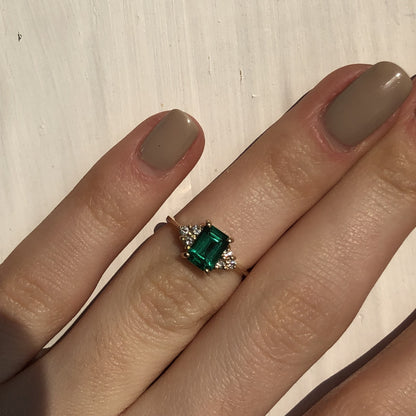 14KT Yellow Gold Lab Emerald + Diamond Estate Ring Size 4.5 - Legacy Saint Jewelry