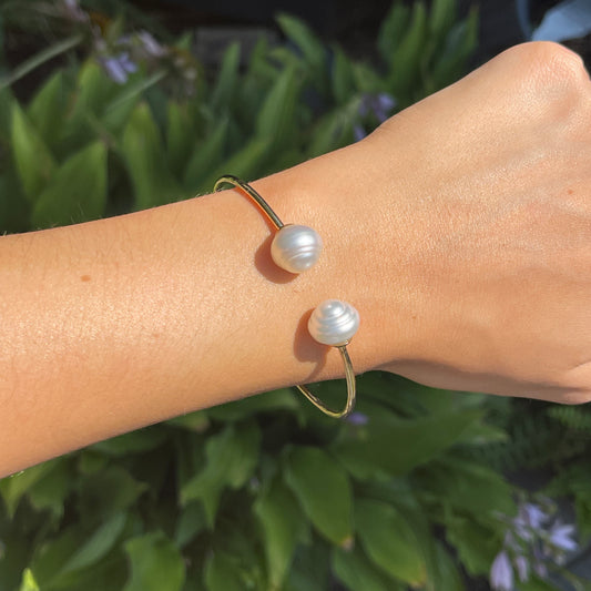 14KT Yellow Gold Paspaley South Sea Pearl Open Bangle Bracelet