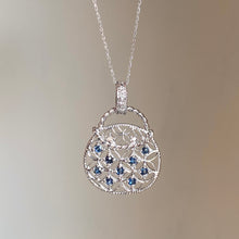 Load image into Gallery viewer, 10KT White Gold Blue Sapphire + Diamond Purse Pendant Chain Necklace