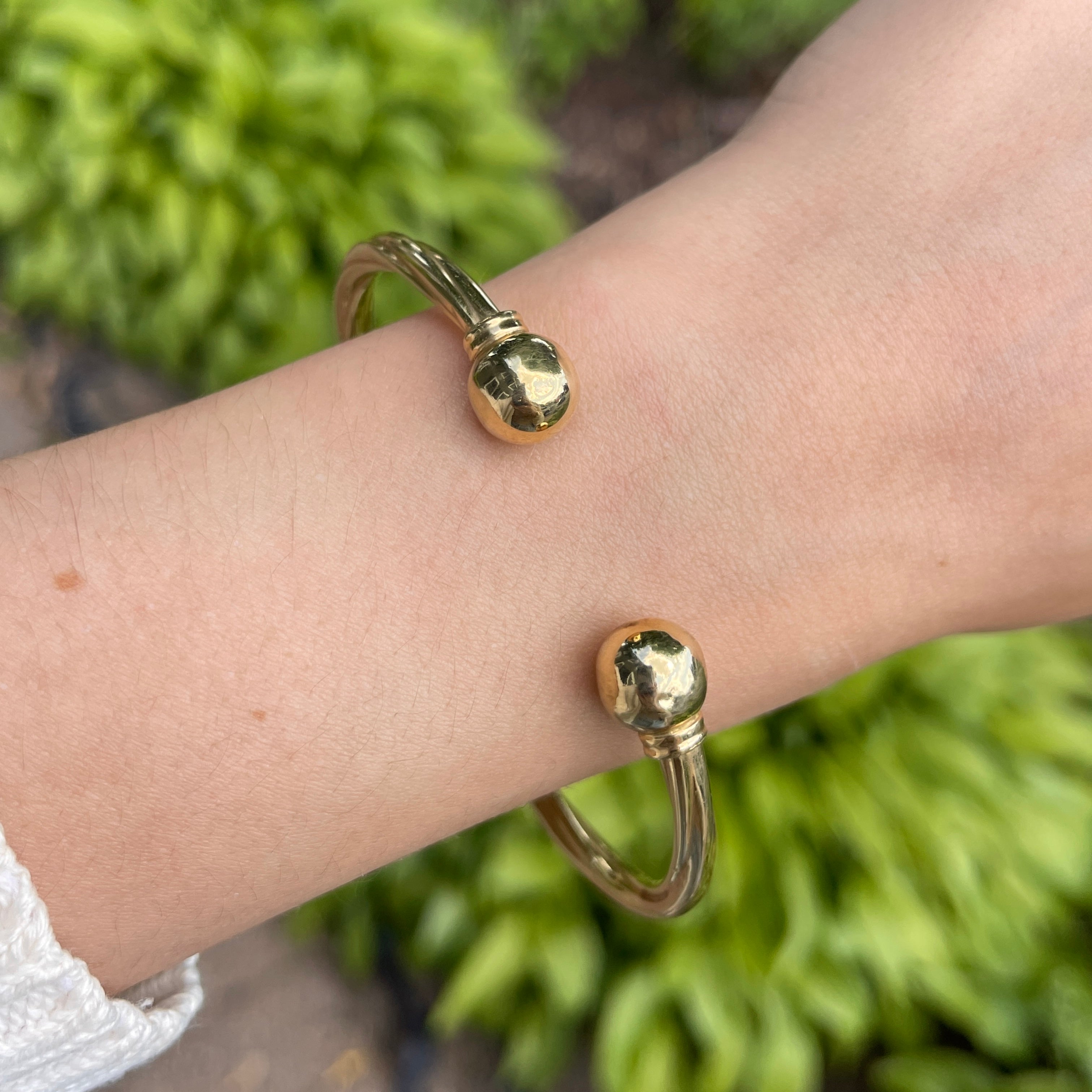 Mens gold cuff bracelet on sale with ball ends