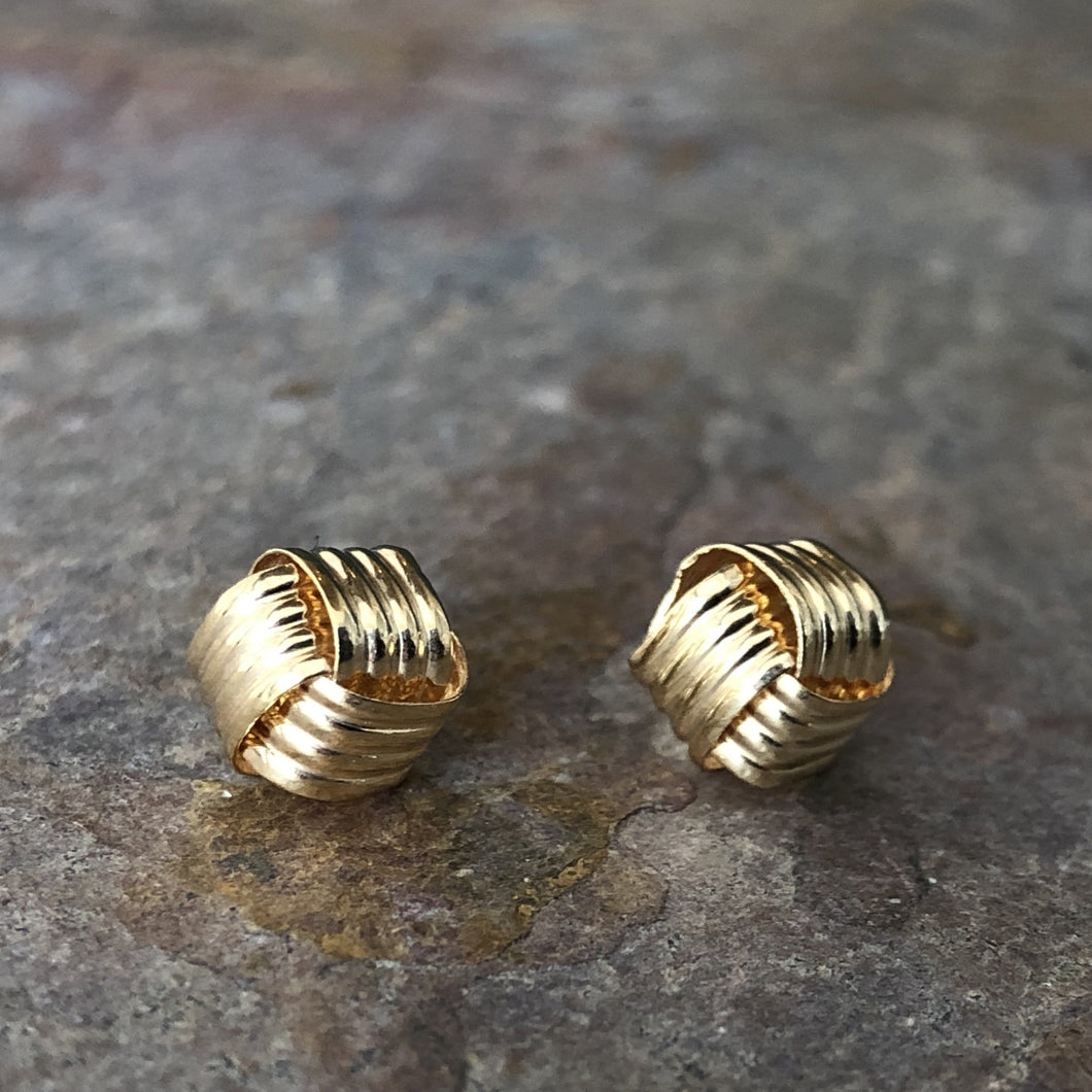 10KT Yellow Gold Ribbed Love Knot Ball Post Earrings - Legacy Saint Jewelry