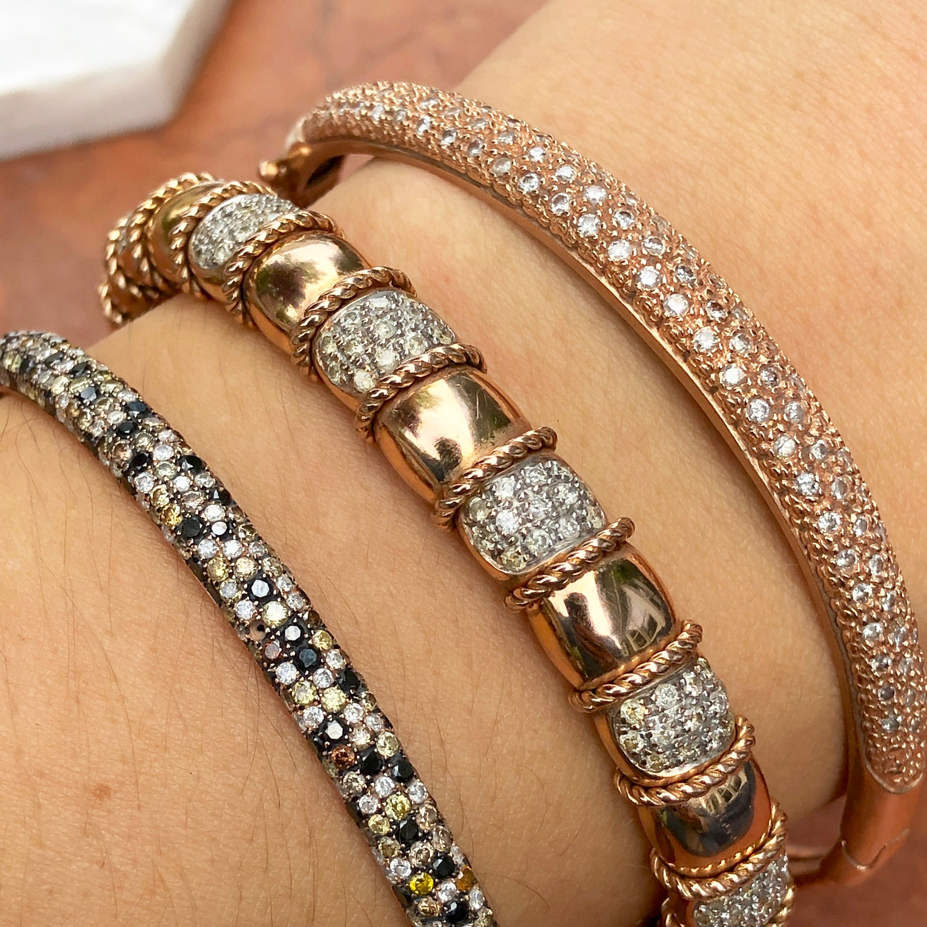 Pavé Set Diamond Bangle Bracelet in 18 Karat Rose Gold For Sale at 1stDibs  | pave diamond bangle, 18k gold bangle bracelet set, bangle hinge mechanism
