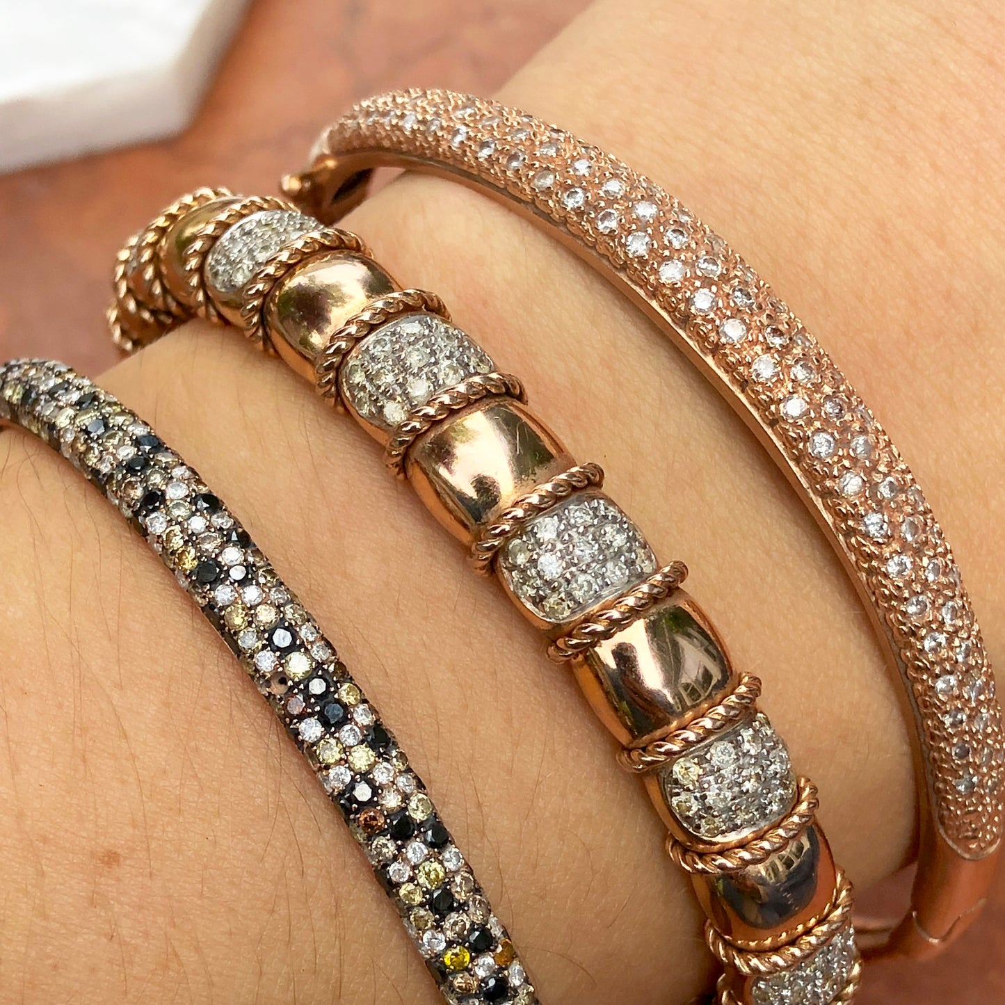 Estate 14KT Rose Gold Pave Diamond Bangle Bracelet, Estate 14KT Rose Gold Pave Diamond Bangle Bracelet - Legacy Saint Jewelry