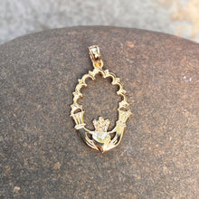 Load image into Gallery viewer, 14KT Yellow Gold Celtic Claddagh Lace Trim Oval Pendant, 14KT Yellow Gold Celtic Claddagh Lace Trim Oval Pendant - Legacy Saint Jewelry