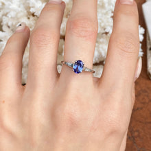 Load image into Gallery viewer, Estate 14KT White Gold Oval 1.25 CT Tanzanite + Baguette Diamond Ring