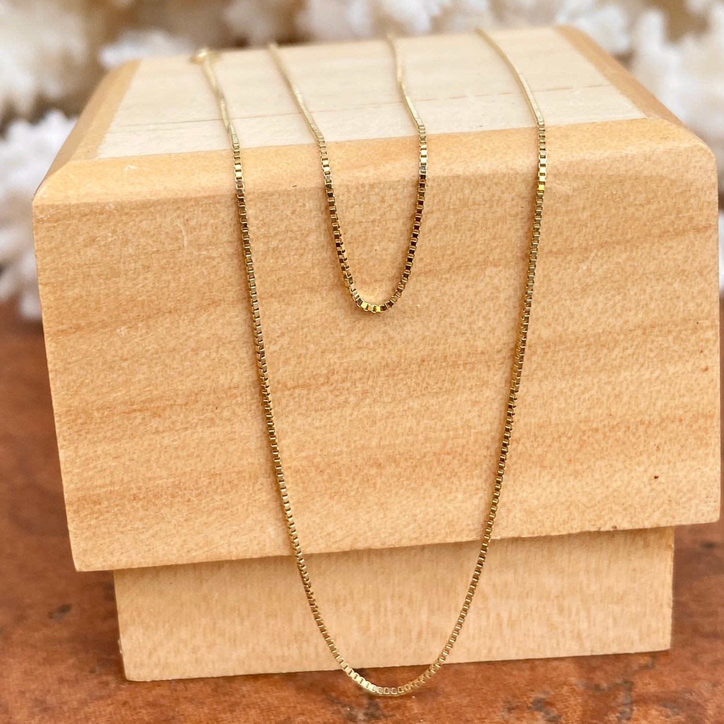 10KT Yellow Gold Thin .50mm Adjustable Box Chain Necklace - Legacy Saint Jewelry