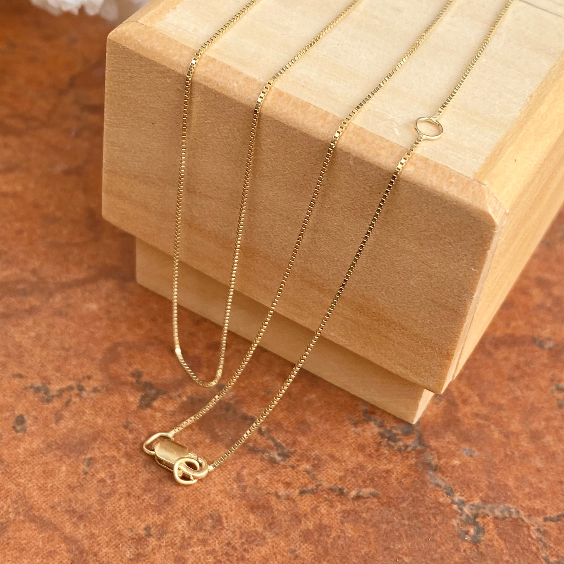 10KT Yellow Gold Thin .50mm Adjustable Box Chain Necklace - Legacy Saint Jewelry