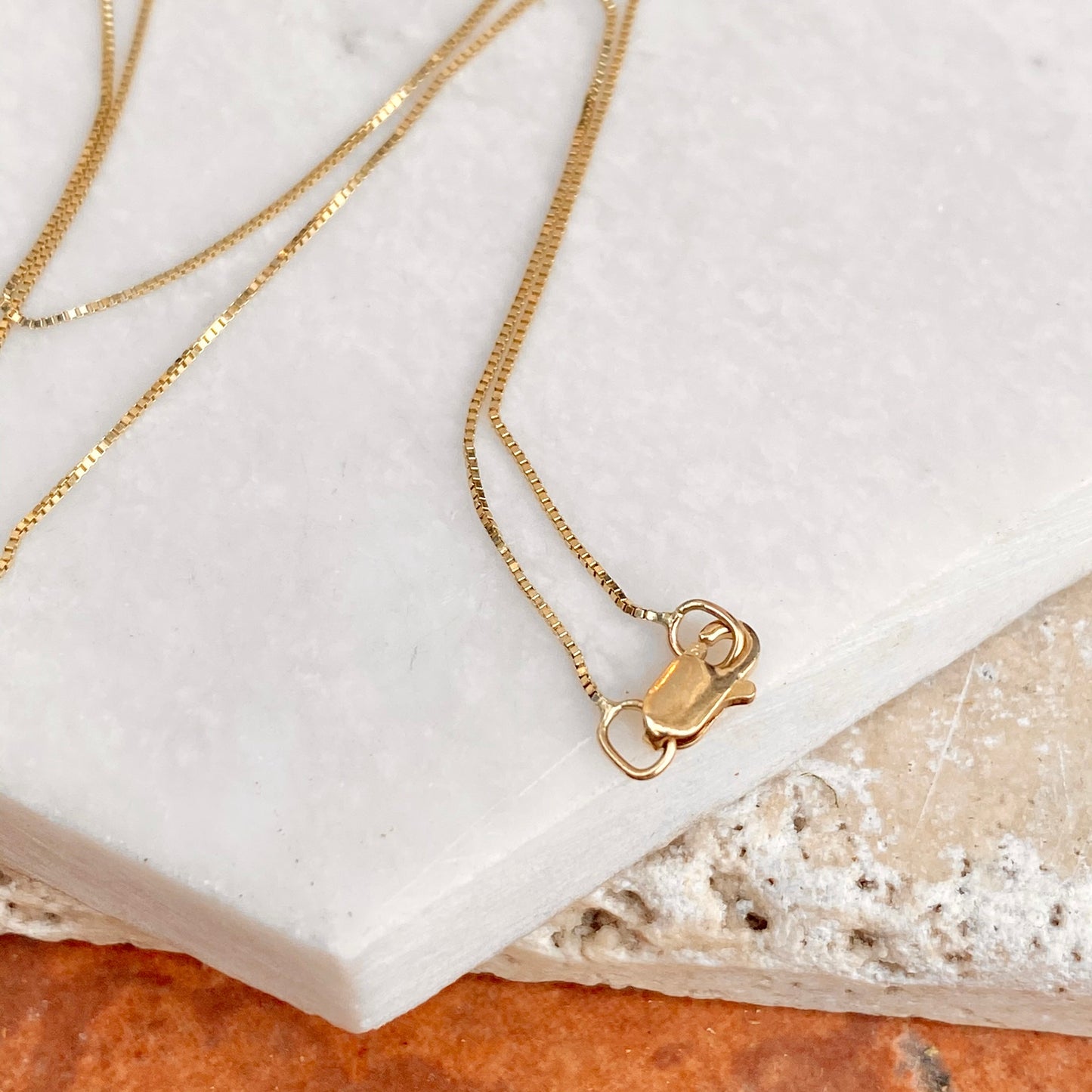 10KT Yellow Gold Thin .50mm Adjustable Box Chain Necklace - Legacy Saint Jewelry