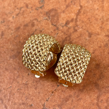 Estate 14KT Yellow Gold Hammered Mesh Weave Omega Clip-On Earrings