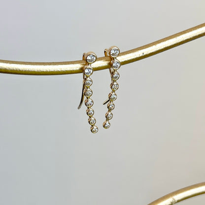 14KT Yellow Gold 8 CZ Stone Ear Climber Threader Earrings