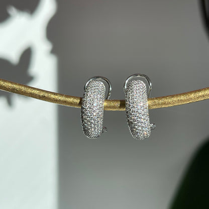 14KT White Gold 1.50 CT Pave Diamond Omega Hoop Earrings