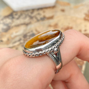 Sterling Silver Antiqued Oval Tiger Eye Cocktail Ring, Sterling Silver Antiqued Oval Tiger Eye Cocktail Ring - Legacy Saint Jewelry