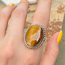 Load image into Gallery viewer, Sterling Silver Antiqued Oval Tiger Eye Cocktail Ring, Sterling Silver Antiqued Oval Tiger Eye Cocktail Ring - Legacy Saint Jewelry